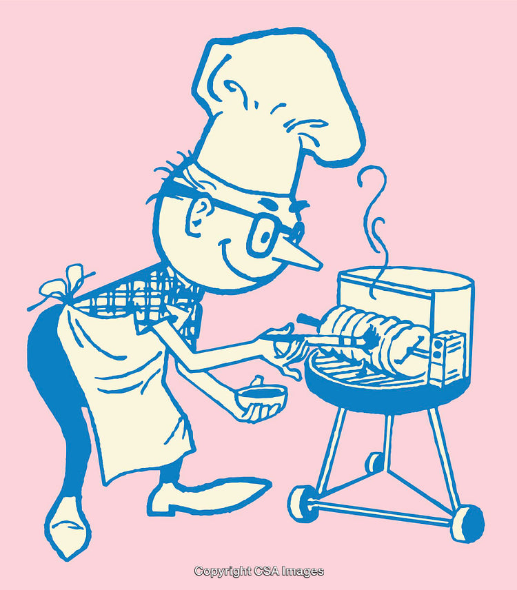 Retro Cartoon of Chef Grilling on a Barbecue With Playful Colors