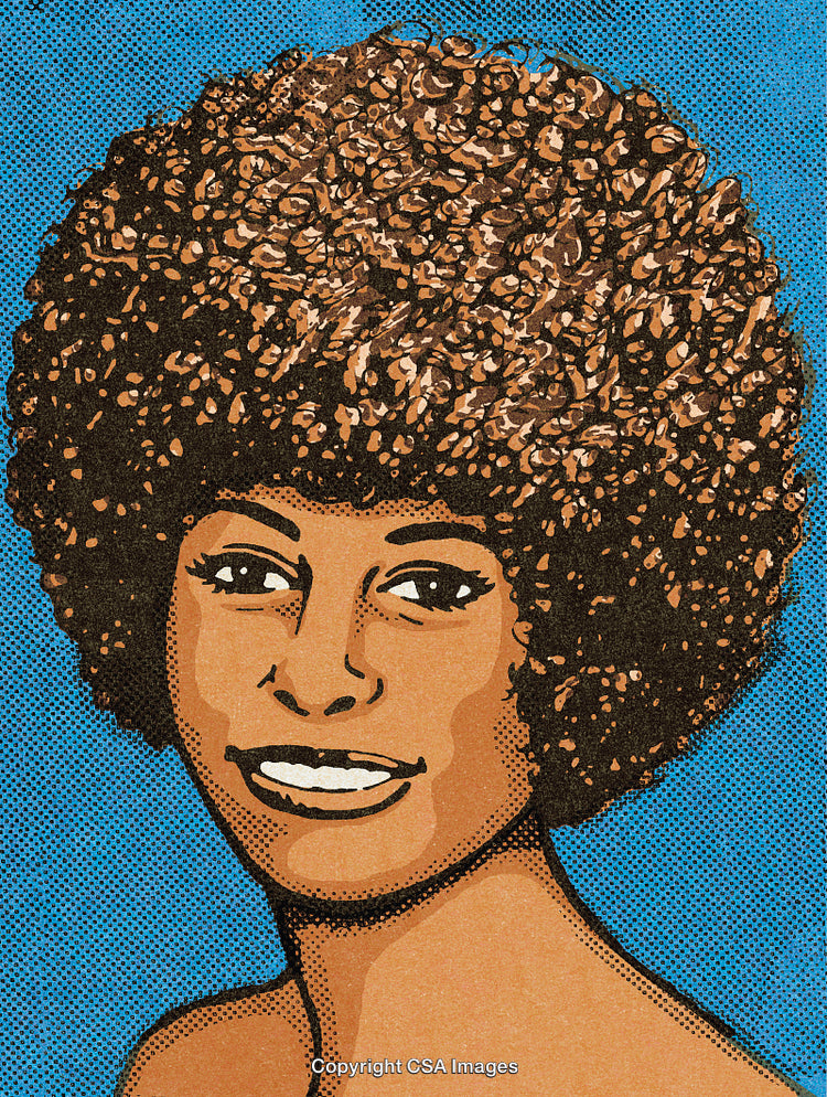 Colorful Artistic Portrait of a Woman with Curly Hair in Retro Style