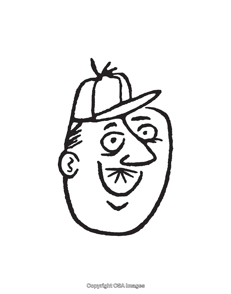 Black and White Line Art Portrait of a Smiling Cartoon Face