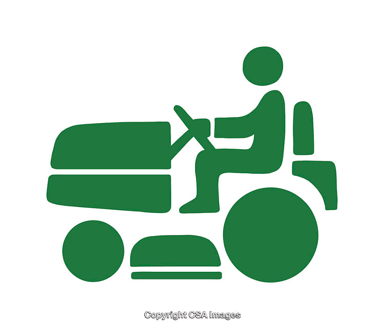 Green Silhouette Icon of Person Operating a Lawn Mower