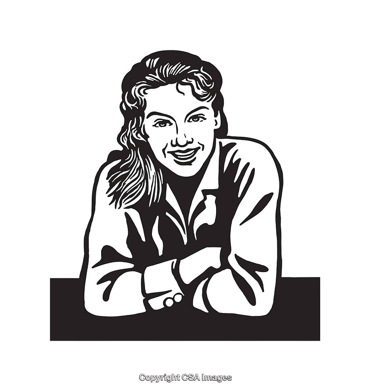 Black and White Line Art of a Smiling Individual in Relaxed Pose