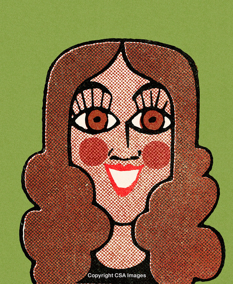 Whimsical Pop Art Woman Illustration Featuring Unique Retro Style And Vibrant Colors