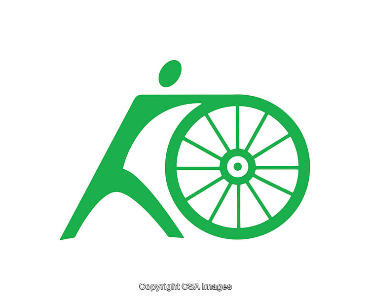 Green Figure Icon Holding a Wheel in Minimalist Design