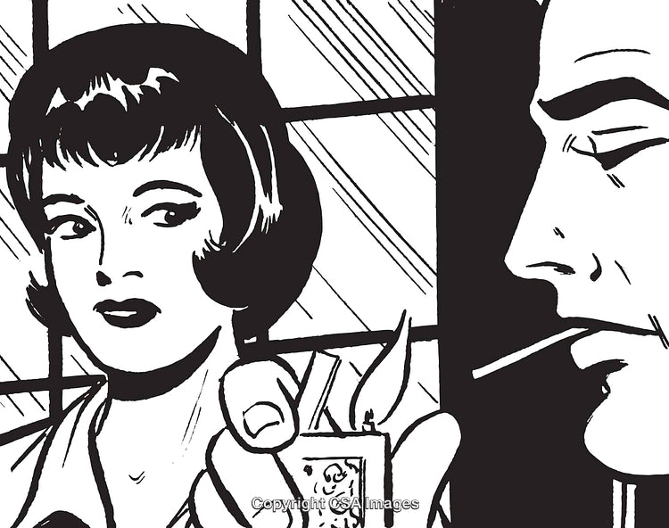 Retro Comic-Style Art Depicting a Smoking Scene with Dramatic Mood