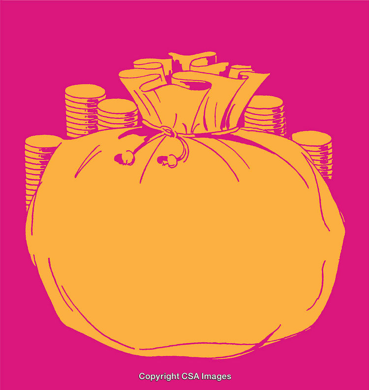 Bright Financial Illustration Featuring Bag of Gold Coins on Pink Background