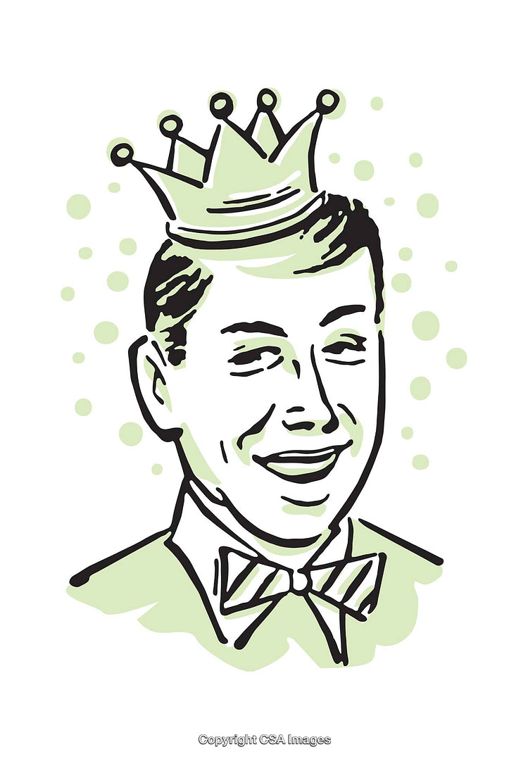 Retro Style Illustration of Gentleman Wearing Crown and Smiling Cheerfully