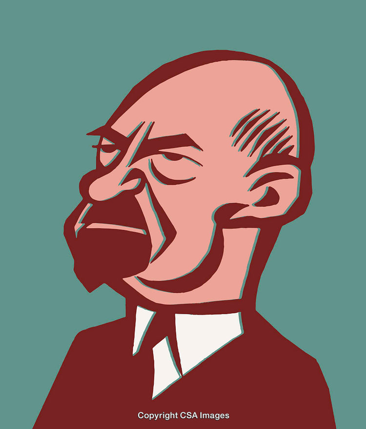 Stylized Line Art Illustration of a Serious Bald Man