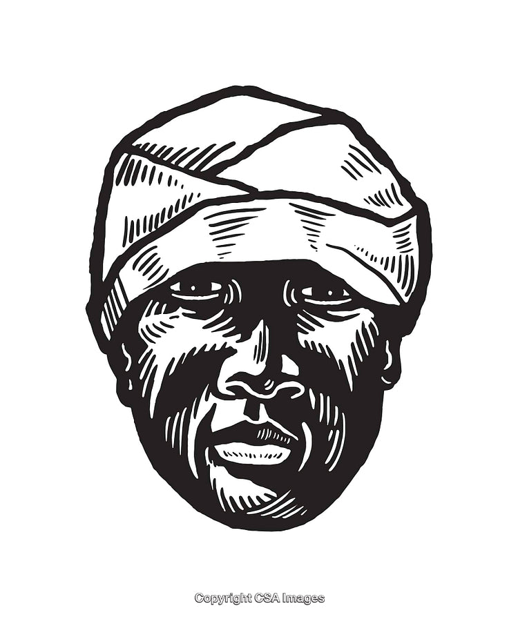Black and White Line Art Portrait of a Person Wearing a Headwrap