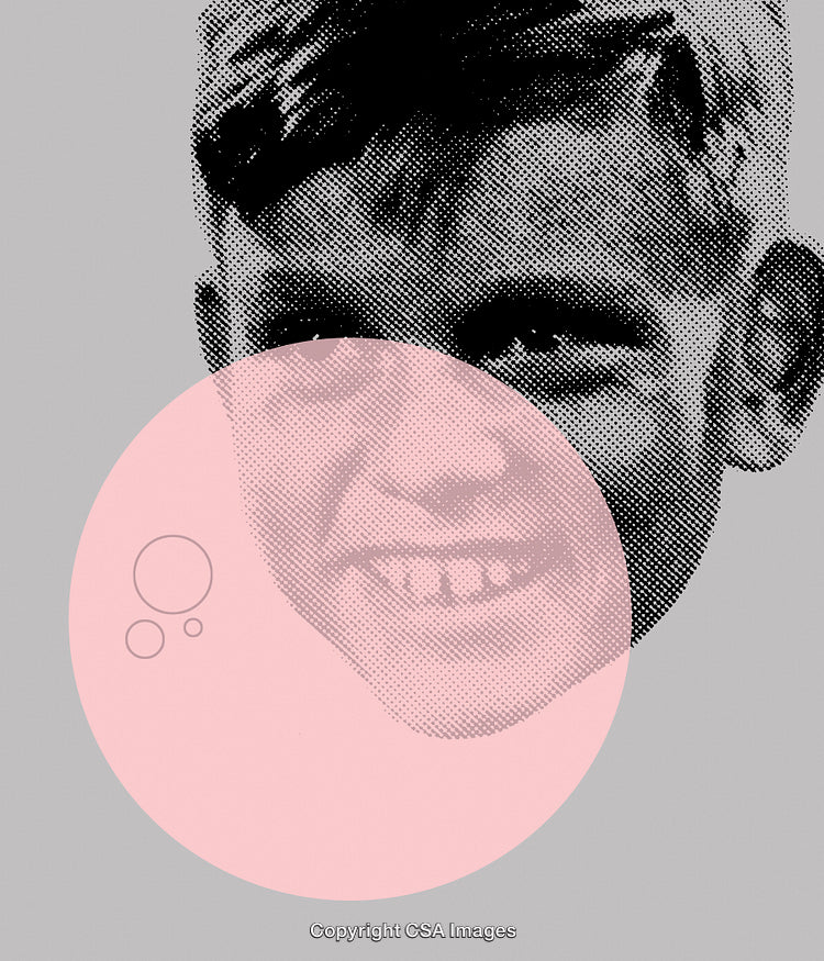 Abstract Pop Art Portrait With Pink Circle Overlay in Modern Style