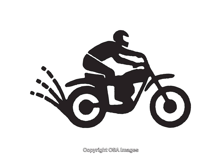 Black and White Icon of a Motocross Rider Kicking Up Dirt