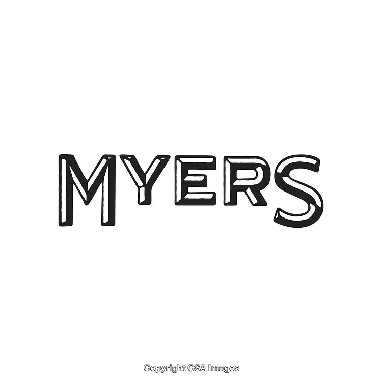 Stylized Hand-Drawn Black and White Typography Display of the Word 'Myers'