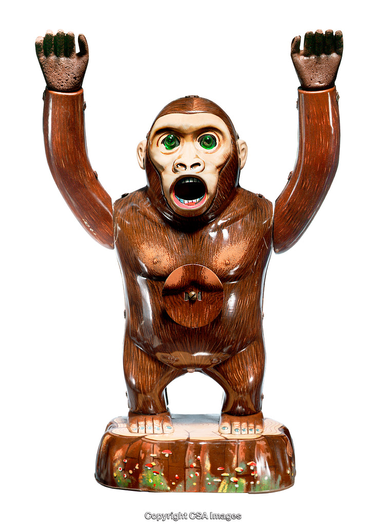 Vintage Mechanical Toy Monkey with Raised Arms and Intricate Details