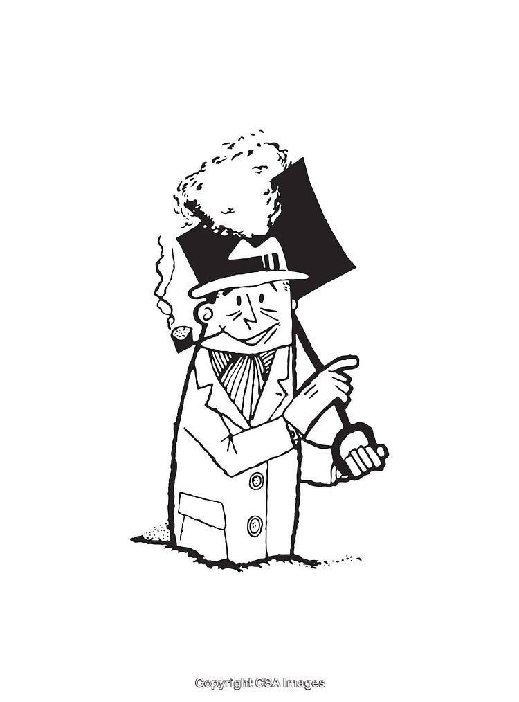 Vintage Line Art of Gentleman with Axe and Smoking Pipe Illustration