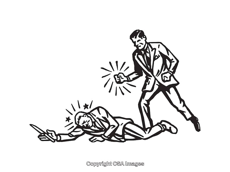 Black and White Line Art Illustration of a Confrontation Scene