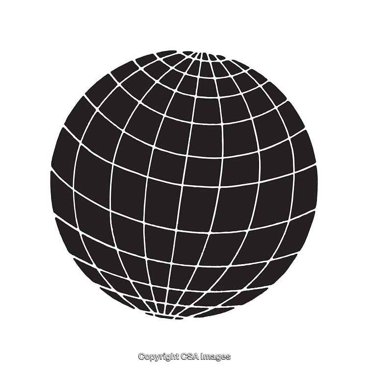 Black and White Geometric Line Illustration of a Globe Sphere