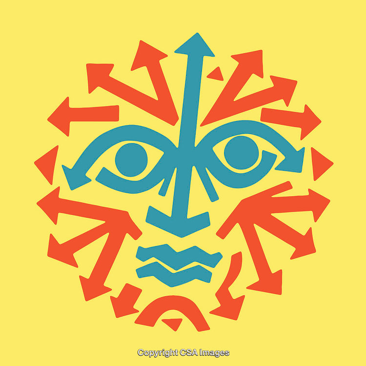 Abstract Face Illustration with Arrows in Bright Colors