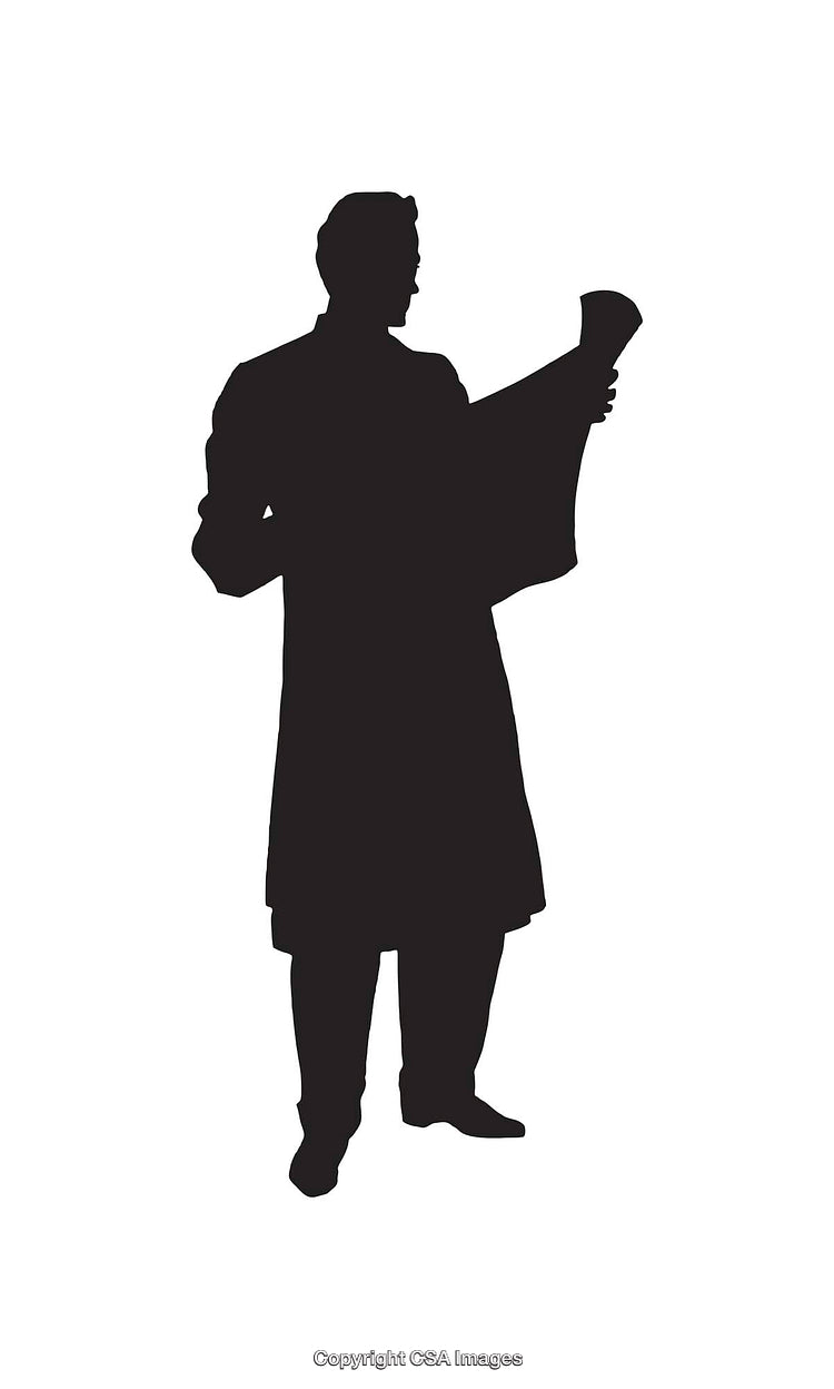 Silhouette of a Standing Man Holding a Scroll or Document Artfully