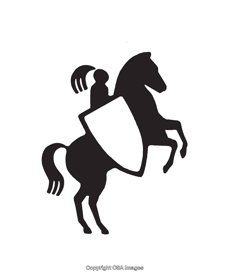 Silhouette of a Knight on Horseback with Shield and Helmet