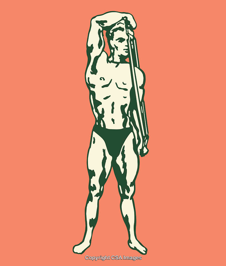 Vintage Style Male Fitness Illustration in Colorful Line Art