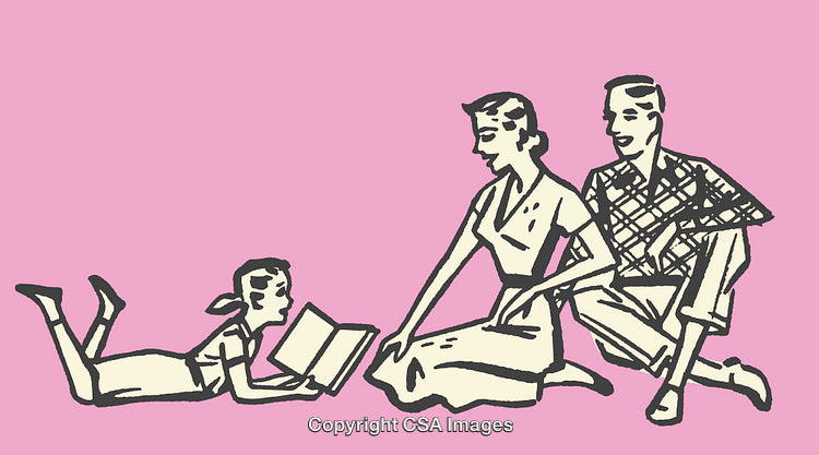 Vintage Line Art Illustration of a Family Bonding Together