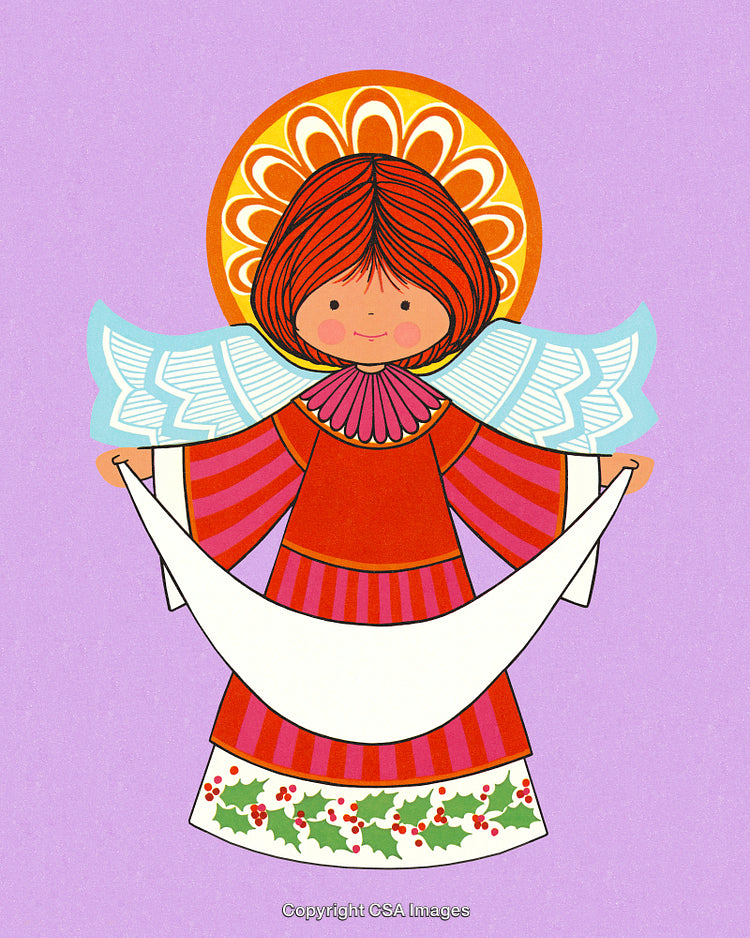 Vintage Illustration of an Angel in a Festive Holiday Theme