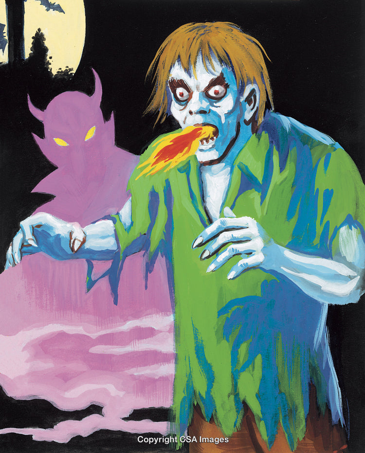 Terrifying Zombie and Devil Illustration with Eerie Atmosphere