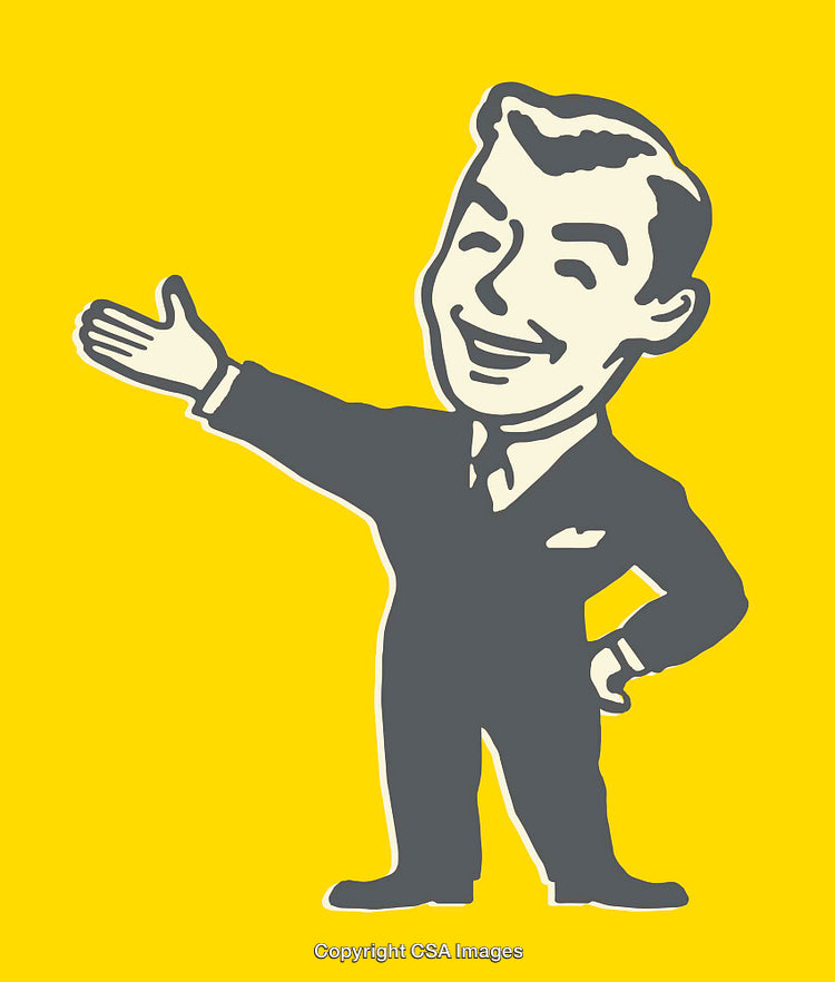Smiling Retro Businessman Illustration on a Bright Yellow Background