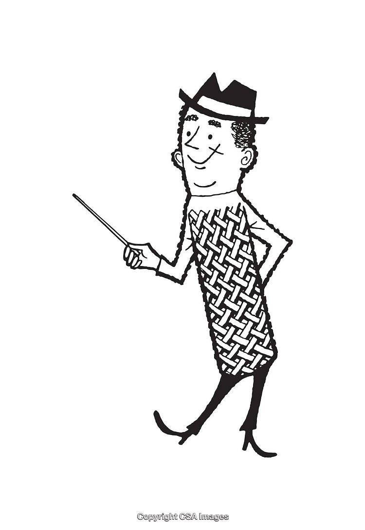 Retro Illustration of a Person with a Woven Pattern Design and Stick