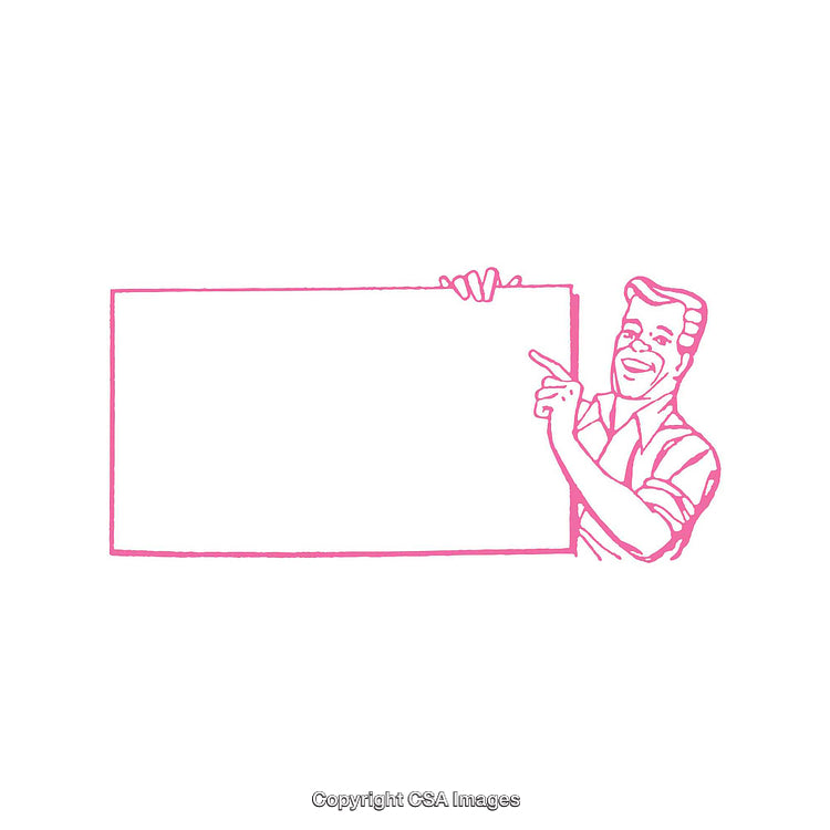 Retro Styled Illustration of Smiling Man Holding Blank Sign Board