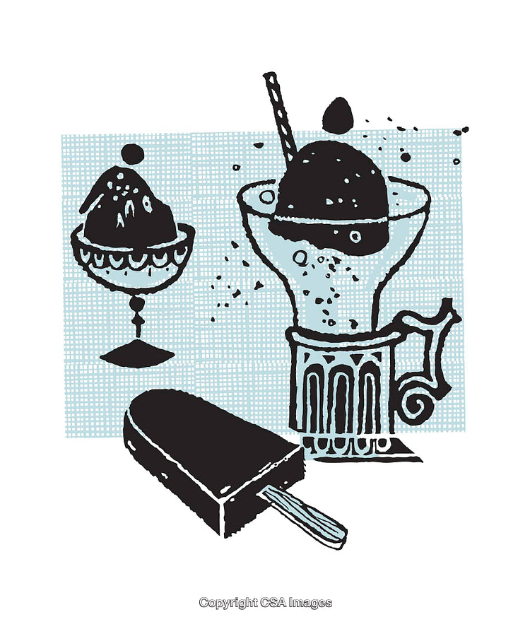 Colorful Illustration of Desserts and Ice Cream in a Unique Artistic Style