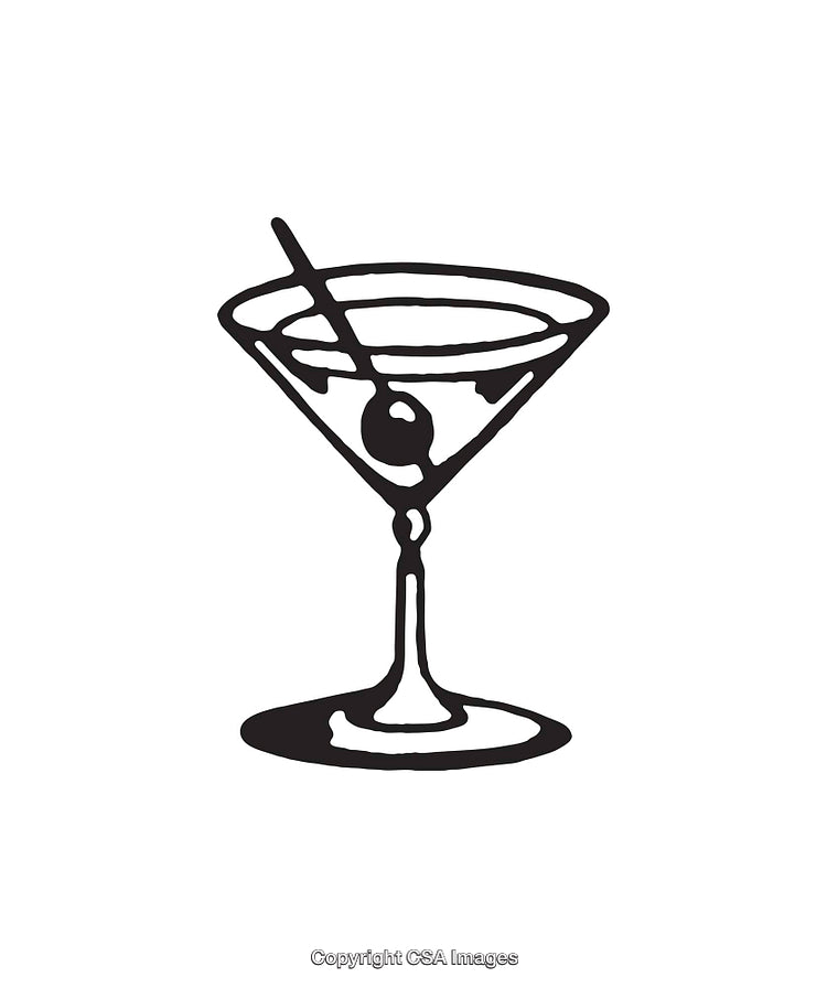 Hand-Drawn Martini Glass Illustration with Bold Black and White Design