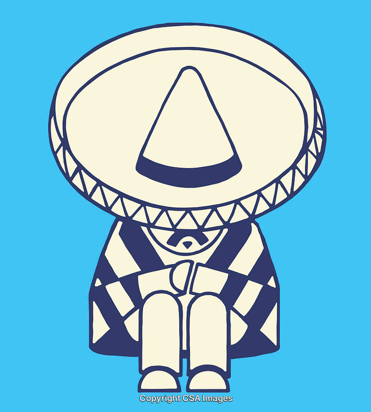 Stylized Line Art of a Figure in a Sombrero Illustration