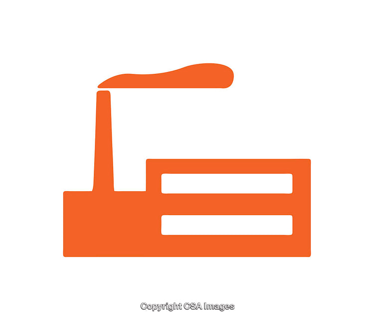 Orange Factory Icon Representing Industry and Manufacturing