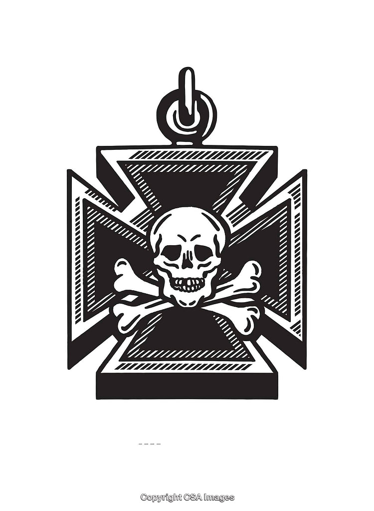 Black And White Skull Crossbones Pendant Illustration on Maltese Cross Background