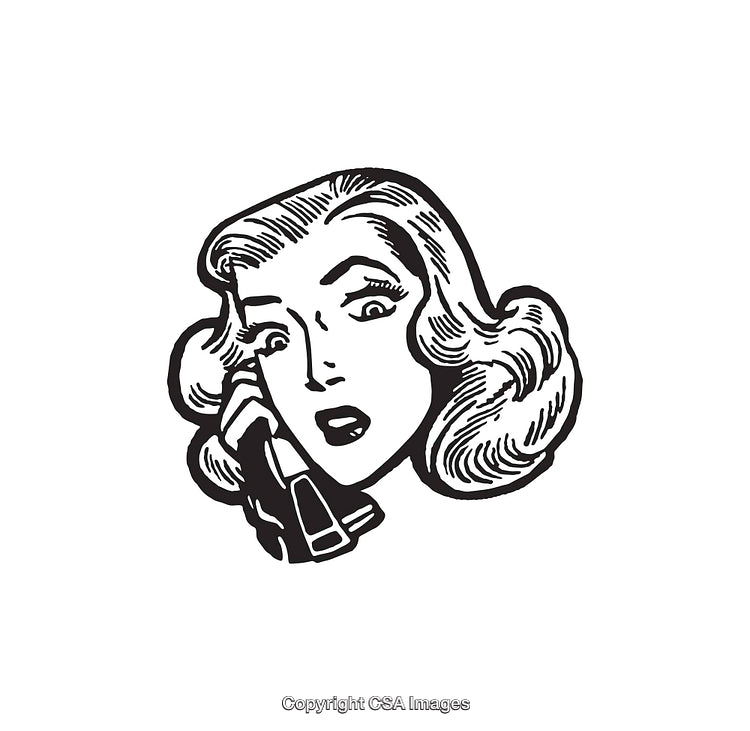 Vintage Black and White Illustration of Woman Talking on Phone
