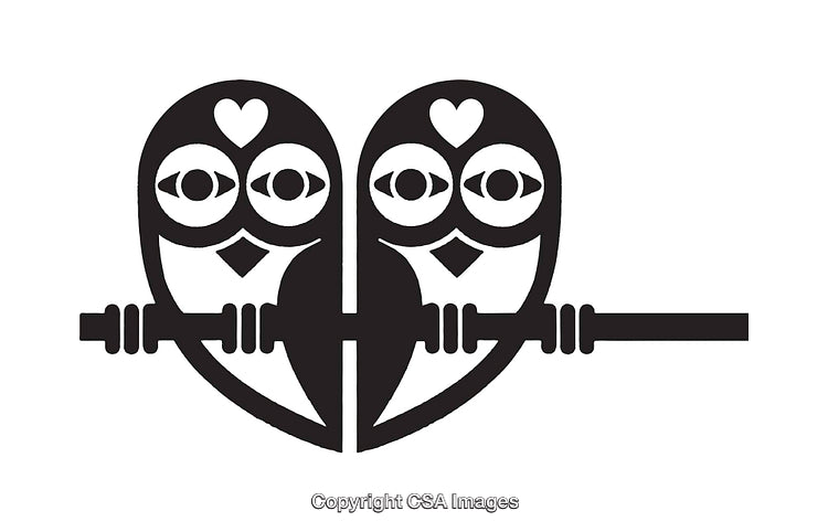 Artistic Black and White Owl Illustration with Romantic Design Accents
