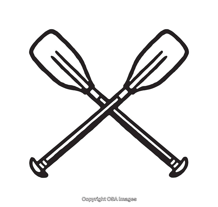 Black and White Illustration of Crossed Oars in Line Art Style