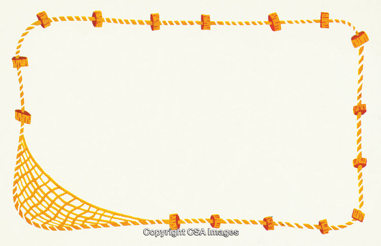 Yellow Rope Frame With Decorative Coral Net Corner on Light Background