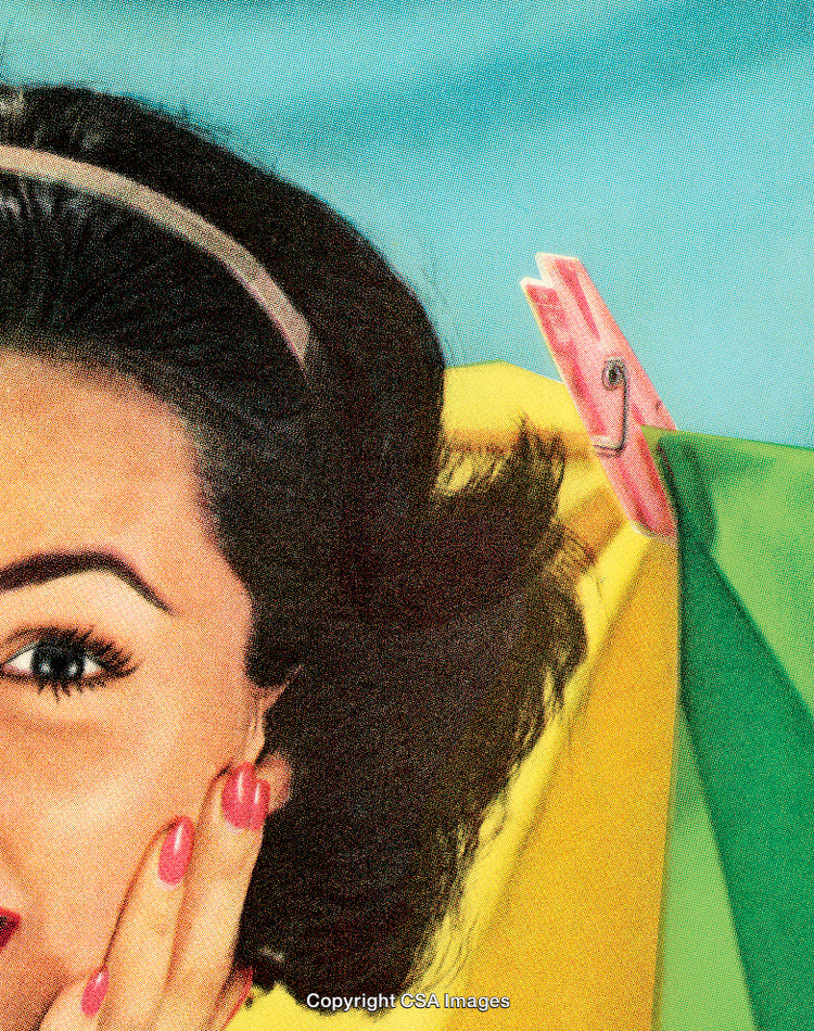 Retro Woman with Bright Makeup and Patterned Background