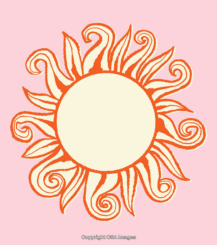 Vibrant Sun Illustration With Bold Curved Rays on Pink Background