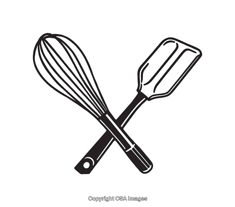 Black And White Line Art of Baking Whisk and Spatula Crossed