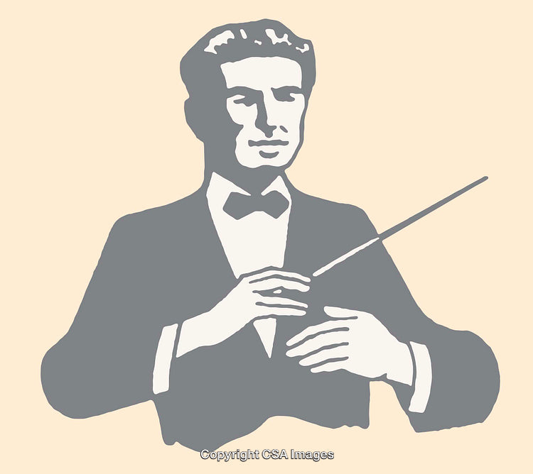 Elegant Illustration of a Conductor Directing Music With a Baton