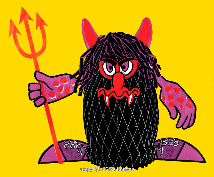 Colorful Cartoon Devil Character Illustration on a Bright Yellow Background