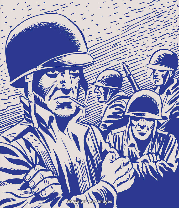 Illustration of Soldiers in Action During a Military Campaign in Vintage Style