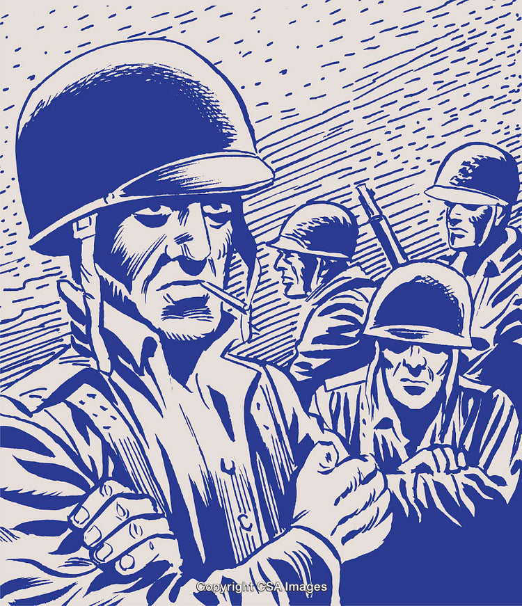 Illustration of Soldiers in Action During a Military Campaign in Vintage Style