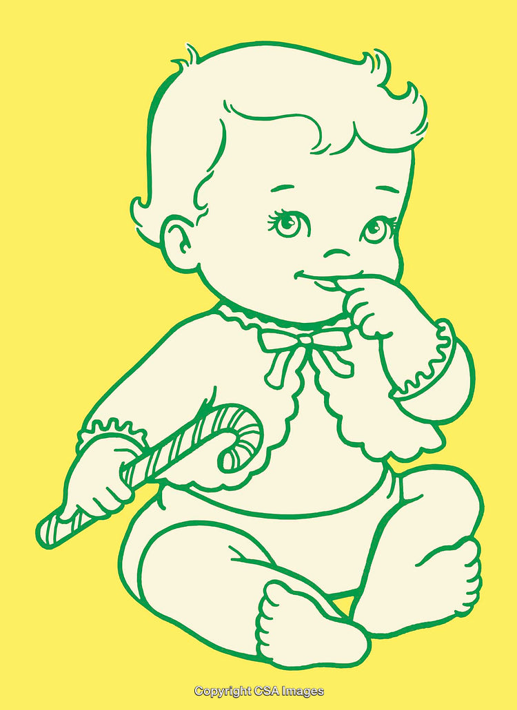 Colorful Line Art of Adorable Baby with Candy Cane