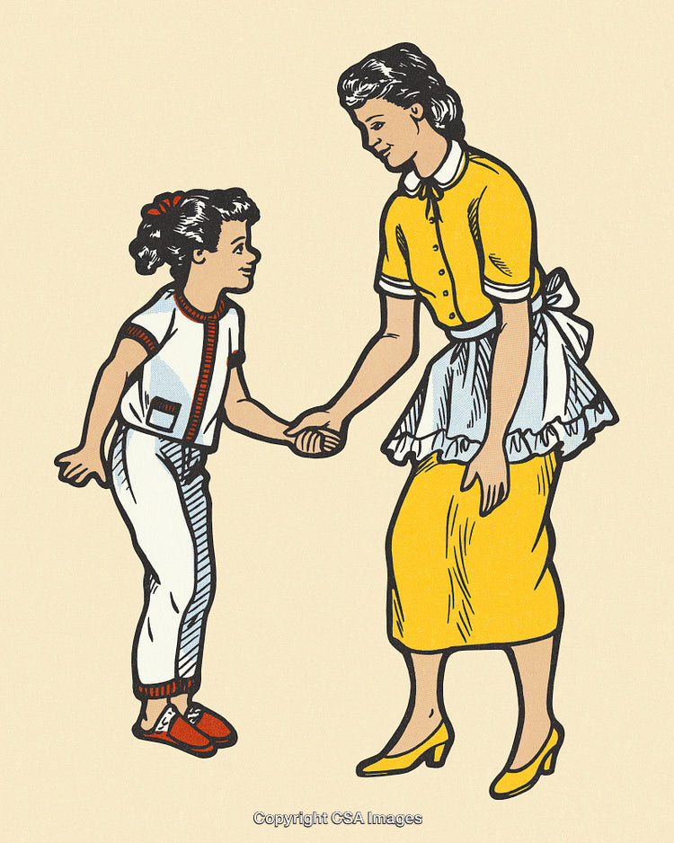 Vintage Illustration Depicting a Mother and Daughter Sharing a Pleasant Moment