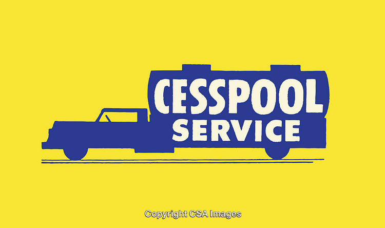 Blue Cesspool Service Truck Silhouette on Bright Yellow Background