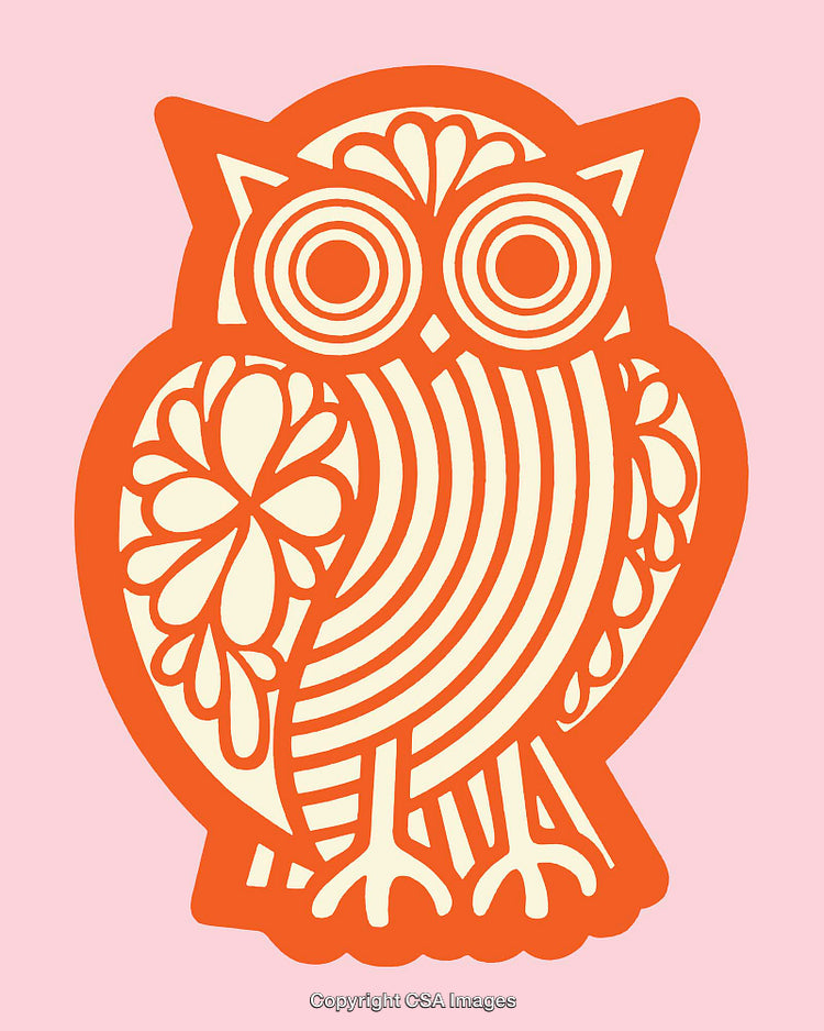 Colorful Owl Line Art Illustration With Decorative Details on Pastel Background