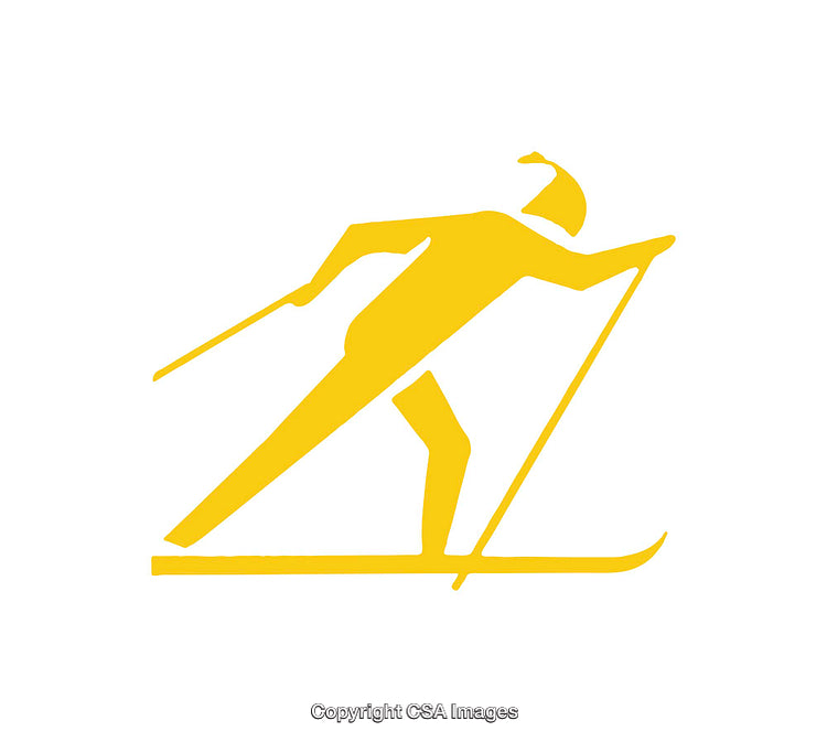 Yellow Silhouette of Cross-Country Skiing Figure in Motion